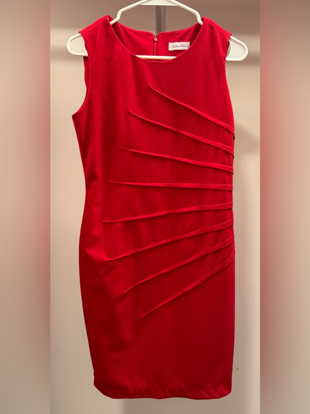 Calvin Klein Red Sleeveless Midi Sheath Dress